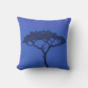 Coussin Arbre africain encre noire sur bleu foncé
