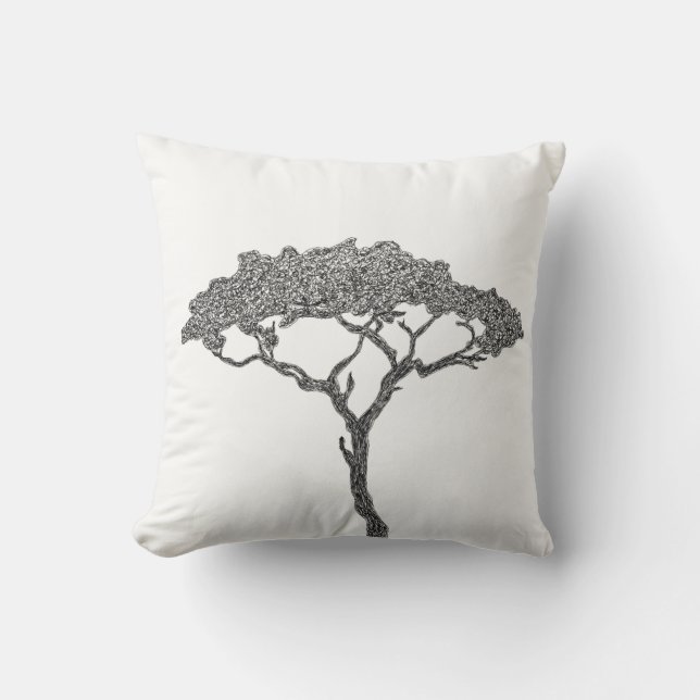 Coussin Arbre africain noir encre sur blanc (Recto)