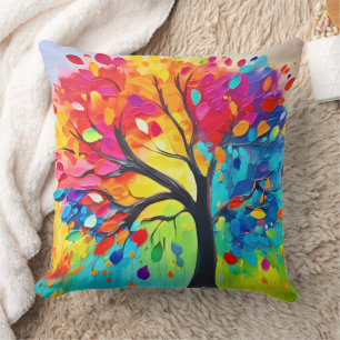 Coussin Arbre arc-en-ciel de la peinture de la vie
