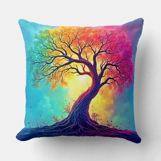 Coussin Arbre Arc-en-Ciel : Racines de l'Espoir Infini Art (Recto)