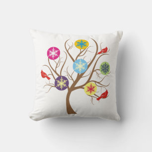 Coussin Arbre avec flocons de neige et cardinaux sur mesur