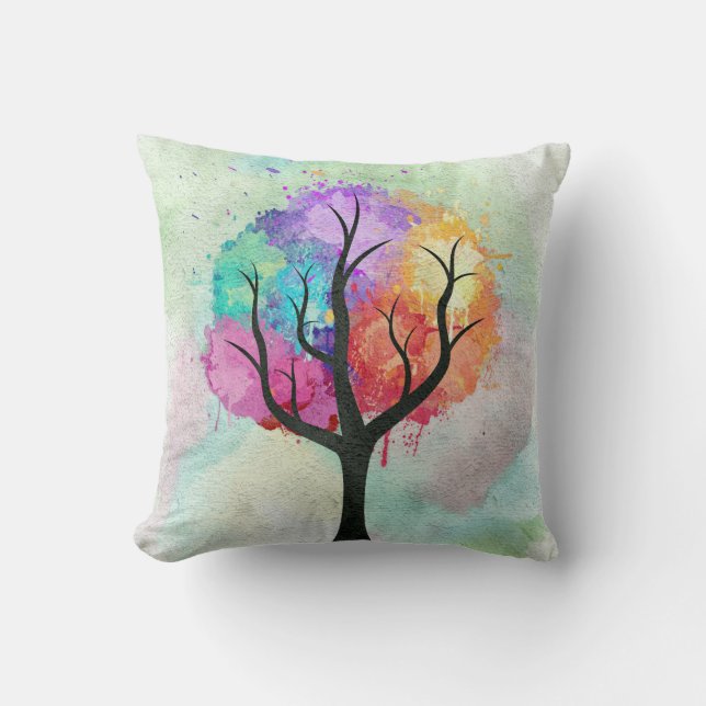 Coussin Arbre belle couleur Pastel Peinture à l'huile Abst (Recto)