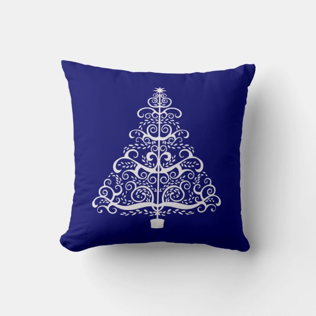 Coussin Arbre blanc Art nouveau en bleu (Recto)