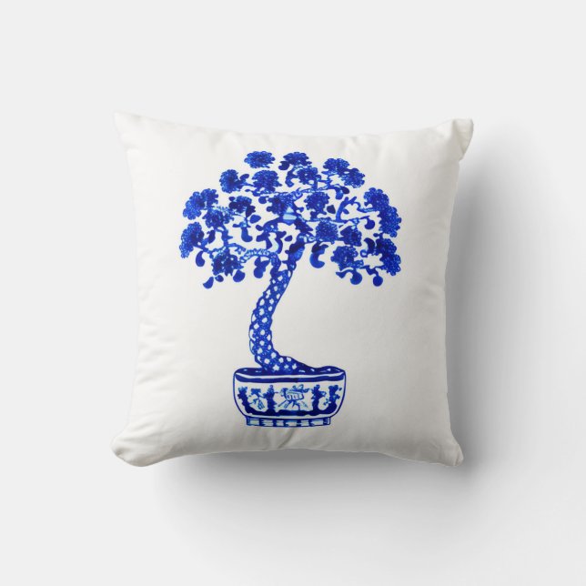 Coussin Arbre bonsaï en bleu et blanc de Cobalt (Recto)