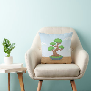 Coussin Arbre Bonsaï Japonais Tordu sur une Table
