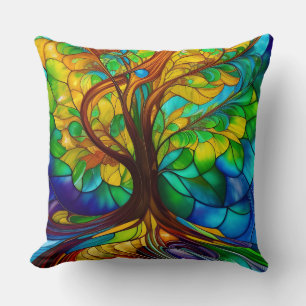 Coussin Arbre coloré de la vie en verre tendu