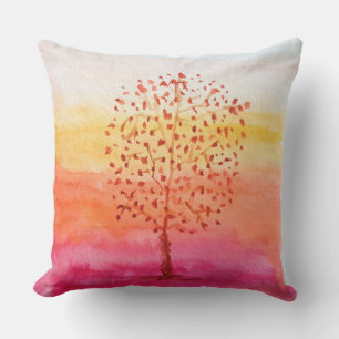Coussin Arbre Coucher de soleil aquarelle main peint