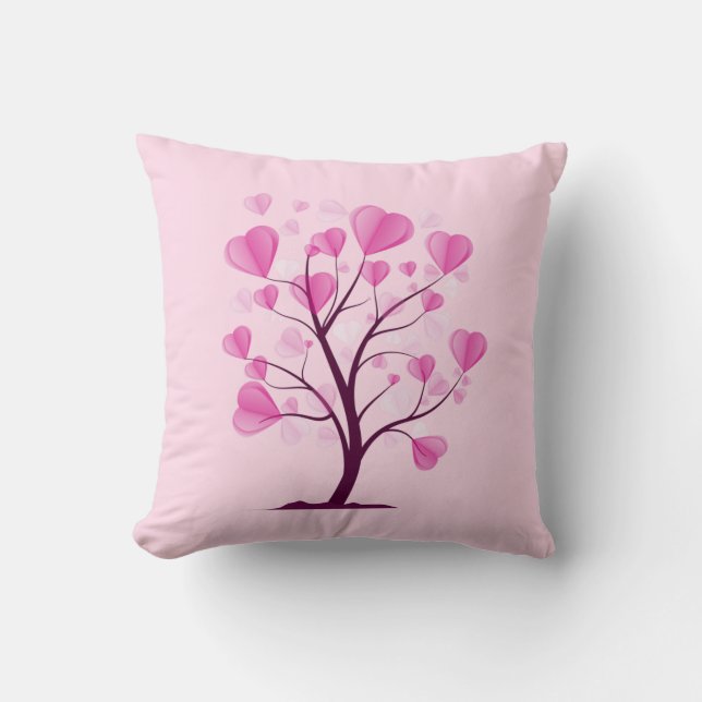 Coussin Arbre d'amour Arbre de coeur Pastel rose Aquarelle (Recto)