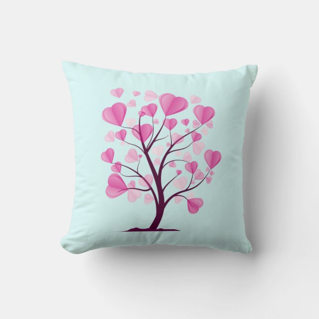 Coussin Arbre d'amour Arbre de coeur Pastel rose Aquarelle (Recto)