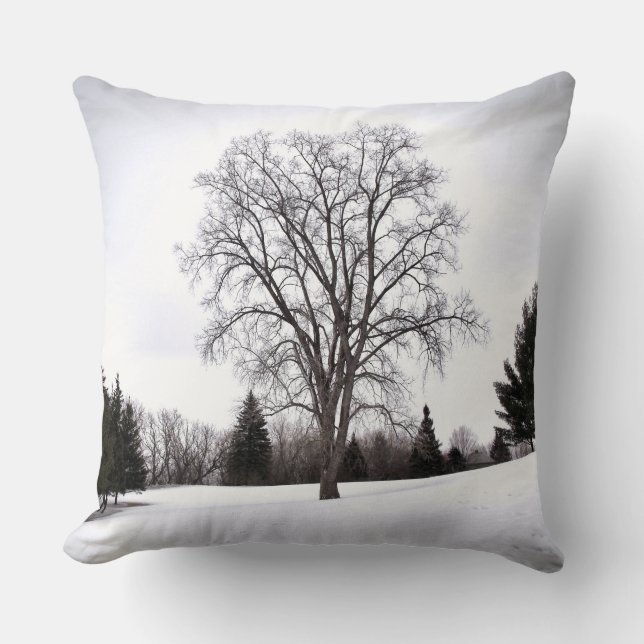 Coussin Arbre dans le paysage début du printemps neige (Recto)