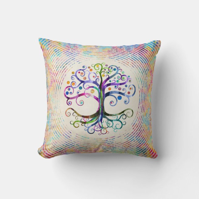 Coussin Arbre d'aquarelle de la vie (Recto)