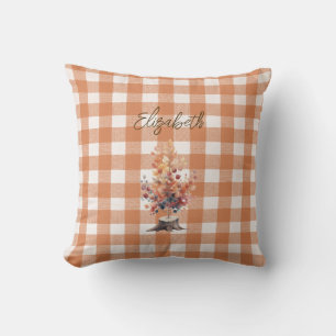 Coussin Arbre d'automne rustique En vichy personnalisé