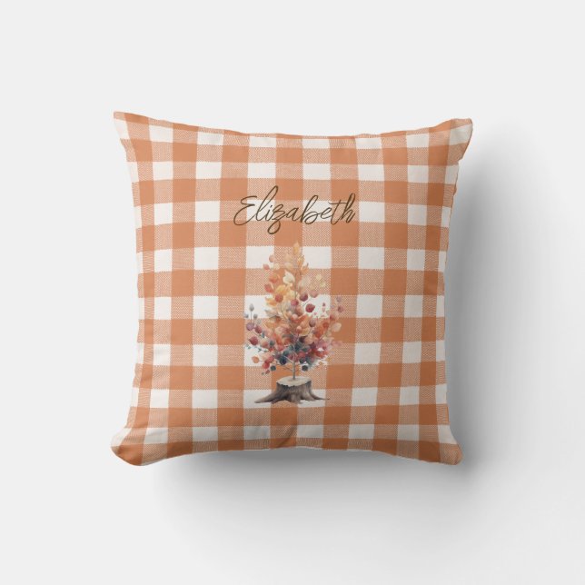 Coussin Arbre d'automne rustique En vichy personnalisé (Recto)