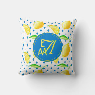 Coussin Arbre de citron monogramme Décor Royal Blue