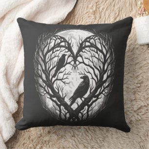 Coussin Arbre de cœur de corbeau noir