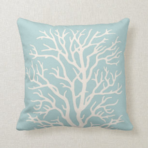 Coussin Arbre de corail dans le blanc sur le bleu en verre