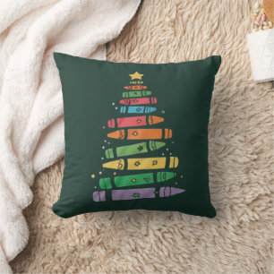 Coussin Arbre de crayon d'enseignant de Noël Lumières de X