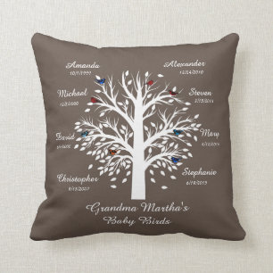 Coussin Arbre de grand-maman, blanc le Taupe, 8 noms et