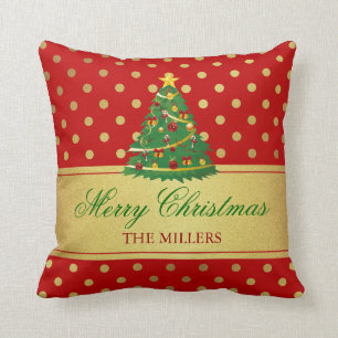Coussin Arbre de Joyeux Noël - pois de parties