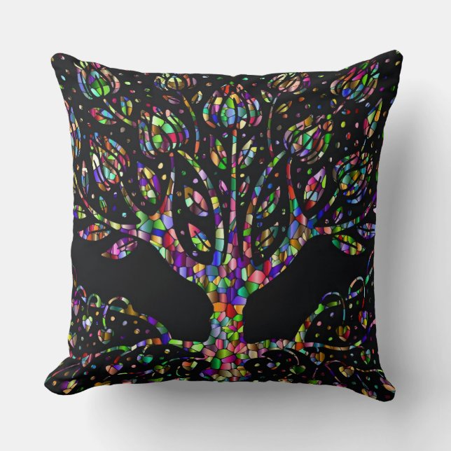 Coussin Arbre de la prospérité en faux vitrail (Recto)