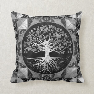 Coussin Arbre de la vie - pierre gemme de gamme de gris