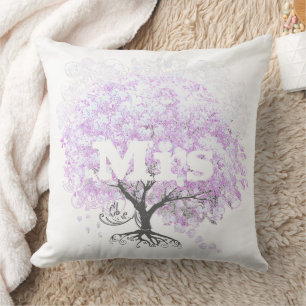 Coussin Arbre de Lavande à Feuille de Coeur Mariage Oiseau