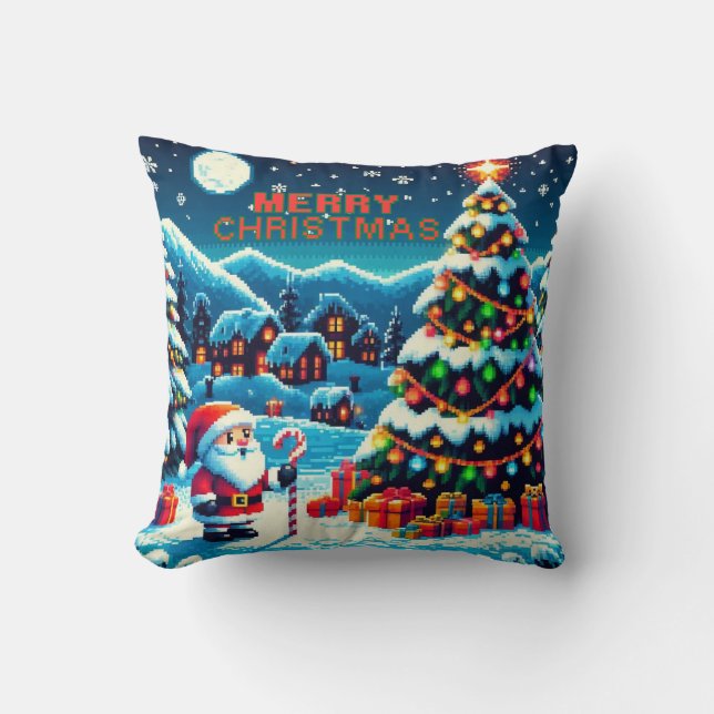 Coussin Arbre de Noël 8 bits & Père Noël (Recto)