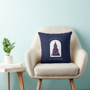 Coussin Arbre de Noël À damiers bleu personnalisé