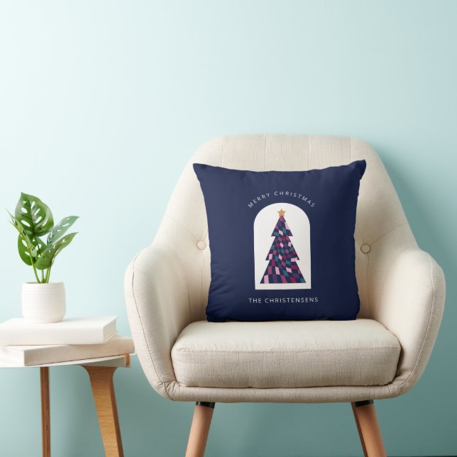 Coussin Arbre de Noël À damiers bleu personnalisé (Chaise)