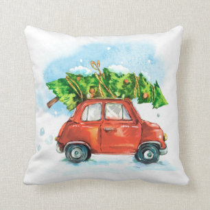 Coussin Arbre de Noël aquarelle sur voiture