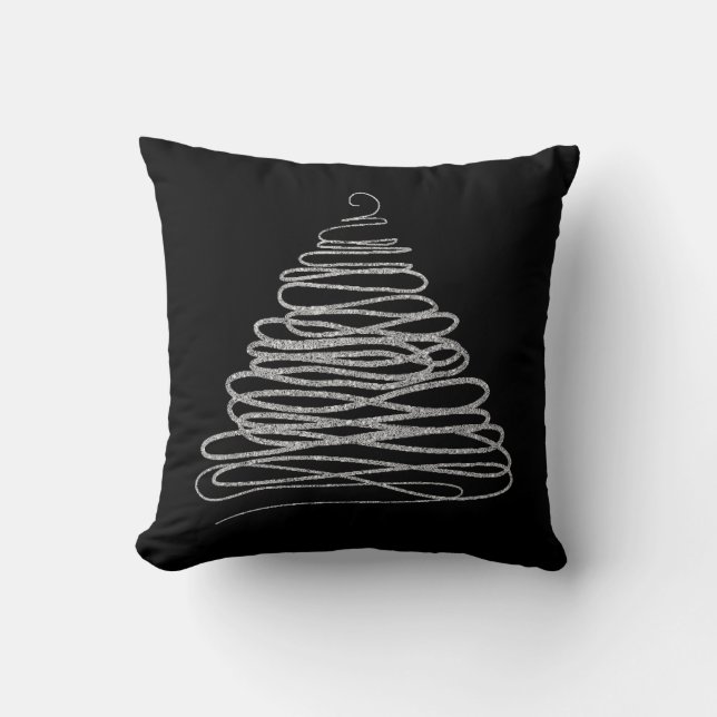 Coussin Arbre de Noël argenté de parties scintillantes (Recto)