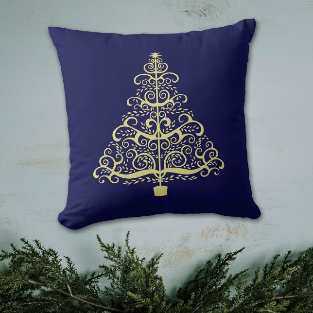 Coussin Arbre de Noël Art Nouveau Gold en bleu (Créateur téléchargé)