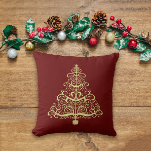 Coussin Arbre de Noël Art Nouveau Gold sur Maroon