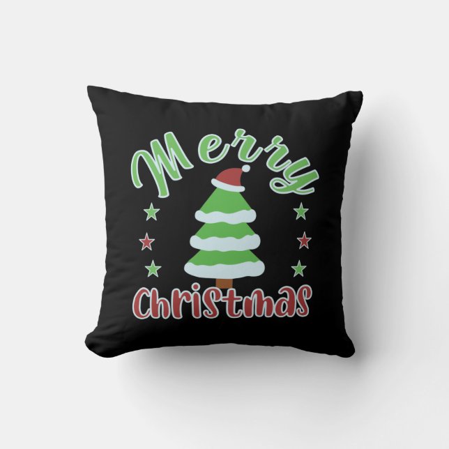Coussin Arbre de Noël avec chapeau de Père Noël (Recto)