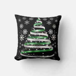 Coussin Arbre de Noël blanc Flambeau de neige vert argenté