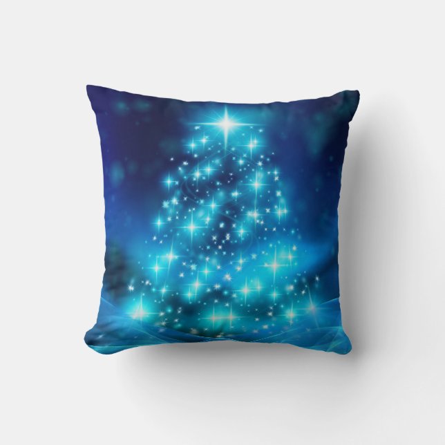 Coussin Arbre de Noël bleu électrique moderne avec lumière (Recto)