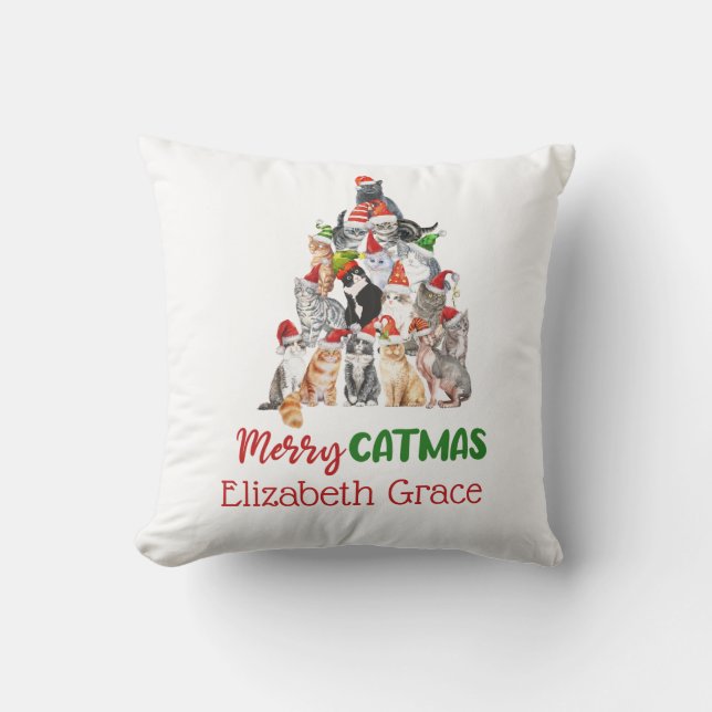 Coussin Arbre de Noël Chat Joyeux Catmus Cadeau pour les A (Recto)