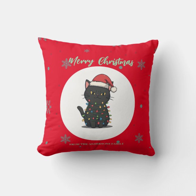 Coussin Arbre de Noël chat joyeux kitten CatMAS Flocon de  (Recto)