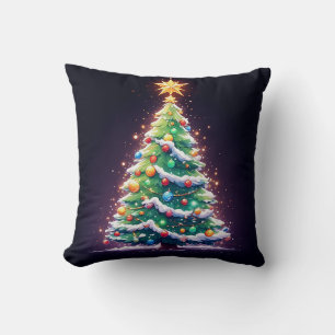 Coussin Arbre de Noël coloré décoré de lumières