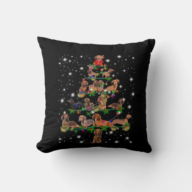Coussin Arbre De Noël De Dachshund Couvert De Lampe De Feu (Recto)