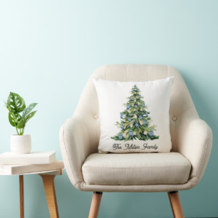 Coussin Arbre de Noël de la Jar de gingembre bleu