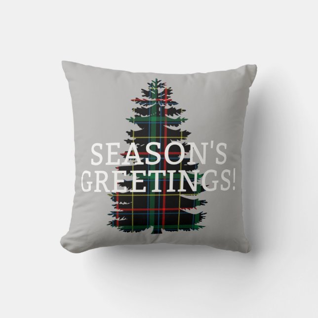 Coussin Arbre de Noël de plaid de tartan de Bonnes Fêtes (Recto)