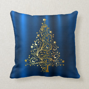 Coussin Arbre de Noël d'or Marine Vacances bleues