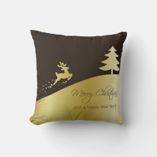 Coussin Arbre de Noël doré avec rennes