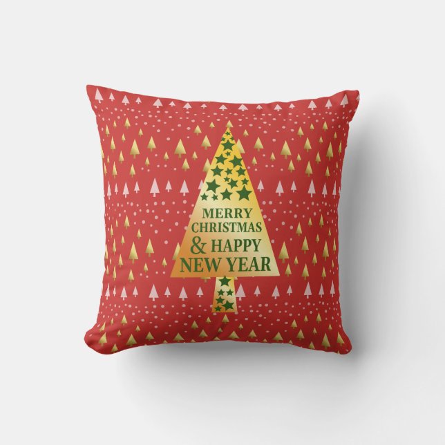 Coussin Arbre de Noël doré - Paysage rouge (Recto)