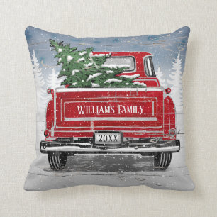 Coussin Arbre de Noël du Camion rouge Vintage Nom russe