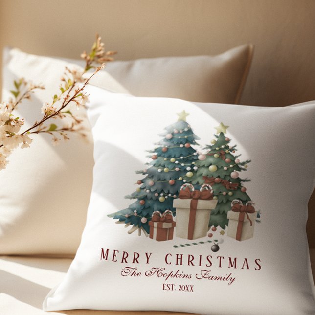 Coussin Arbre de Noël élégant à l'aquarelle (Créateur téléchargé)