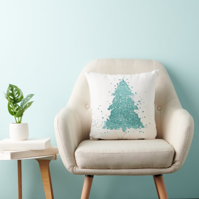 Coussin Arbre de Noël élégant | Luxe Aqua Mint Splatter (Chaise)