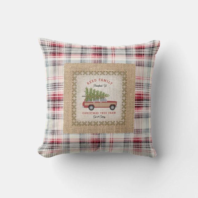 Coussin Arbre de Noël en bois de Faux Burlap plaid (Recto)