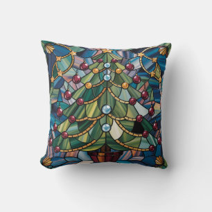 Coussin Arbre de Noël en verre coloré de style Tiffany